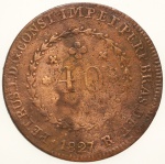 Moeda do Brasil: Lote Contendo 2 Moedas: 40 Réis 1827 Rio - mbc e 40 Réis com carimbo de 20 - Cobre