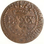 Moeda do Brasil: LXXX Réis Bahia - Falsa de época - Sobre 40 Réis do Império - Cobre