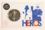 Moeda da  França: 2  Euros 2020  na cartela  - HEROS -  Flor de Cunho Excepcional 