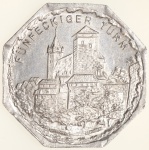 Moedas da Alemanha: Moeda de 20 Pfennige usadas nos Trams e Bondes da época de alta inflacao de 1917 a 1923 (Notgeld) - FUNFECKIGER TURM  - Alumínio