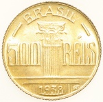 Moeda do Brasil: 500 Réis 1938 - feijó - Flor de Cunho 