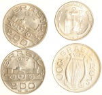 Moeda do Brasil: Lote contendo 4 moedas: 100 Réis 1936  Flor de Cunho , 200 Réis 1936 Flor de Cunho , 1937 Flor de Cunho e 300 Réis 1937 Soberba / Flor de Cunho 