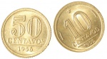 Moeda do Brasil: Lote contendo 2 moedas - 10 Centavos 1955 e 50 centavos 1956  Flor de Cunho
