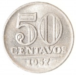Moeda do Brasil: Lote contendo 5 Moedas Flor de Cunho: 10 Centavos 1965, 20 Centavos 1965, 50 Centavos 1957 Flor de Cunho,  1 Cruzeiro 1960 e 2 Cruzeiros 1961 - Aluminio