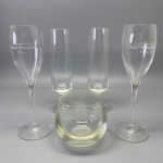 DEMI CRISTAL - Lote de 4 taças diversas e 1 copo de whisky. Med. 18 cm e 8 cm.