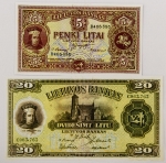 Numismática, LITHUANIA. Duas Réplicas de Cédulas Raras com Etiqueta de Classificação