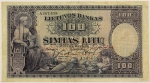 Numismática, LITHUANIA. Uma Cédula 100 Litu Flor de Estampa