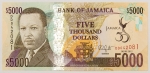 Numismática, JAMAICA. Uma Cédula P-93 5000 Dollars 2012 Flor de Estampa