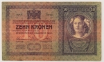 Numismática, ÁUSTRIA. Uma Cédula P-9 10 Kronen 1909
