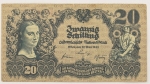 Numismática, ÁUSTRIA. Uma Cédula P-116 20 Schilling 1945