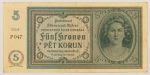 Numismática, BOHEMIA & MORAVIA. Uma Cédula P-4 5 Korun 1940