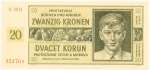 Numismática, BOHEMIA & MORAVIA. Uma Cédula P-9 20 Korun 1944