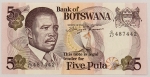 Numismática, BOTSWANA. Uma Cédula P-8 5 Pula 1982 Flor de Estampa