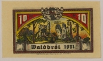 Numismática, NOTGELD. Uma Cédula Waldbröt 10 Pfennig 1921 Flor de Estampa