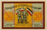 Numismática, NOTGELD. Uma Cédula Steinfeld 50 Pfennig 1920