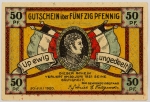 Numismática, NOTGELD. Uma Cédula Steinfeld 50 Pfennig 1920