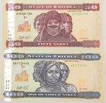 Numismática, ERITREA. Duas Cédulas Flor de Estampa