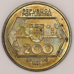 Numismática, PORTUGAL. Uma Moeda 200 Escudos 1991