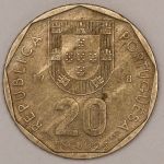Numismática, PORTUGAL. Uma Moeda 20 Escudos 1988