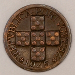 Numismática, PORTUGAL. Uma Moeda XX Centavos 1945