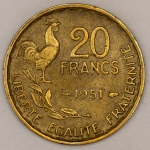 Numismática, FRANCE. Uma Moeda 20 Centimes 1951