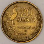 Numismática, FRANCE. Uma Moeda 20 Centimes 1953