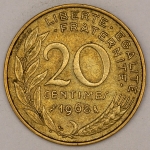 Numismática, FRANCE. Uma Moeda 20 Centimes 1968