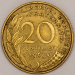 Numismática, FRANCE. Uma Moeda 20 Centimes 1969