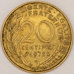 Numismática, FRANCE. Uma Moeda 20 Centimes 1972