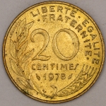 Numismática, FRANCE. Uma Moeda 20 Centimes 1978