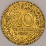 Numismática, FRANCE. Uma Moeda 20 Centimes 1985