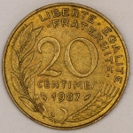 Numismática, FRANCE. Uma Moeda 20 Centimes 1987