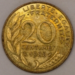 Numismática, FRANCE. Uma Moeda 20 Centimes 1988