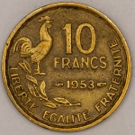 Numismática, FRANCE. Uma Moeda 10 Centimes 1953