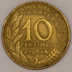 Numismática, FRANCE. Uma Moeda 10 Centimes 1963