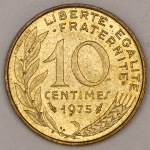 Numismática, FRANCE. Uma Moeda 10 Centimes 1975