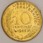Numismática, FRANCE. Uma Moeda 10 Centimes 1985