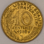 Numismática, FRANCE. Uma Moeda 10 Centimes 1986