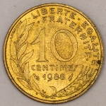 Numismática, FRANCE. Uma Moeda 10 Centimes 1988