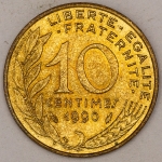Numismática, FRANCE. Uma Moeda 10 Centimes 1990