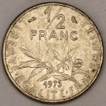 Numismática, FRANCE. Uma Moeda 1/2 Franc 1973