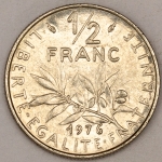 Numismática, FRANCE. Uma Moeda 1/2 Franc 1976