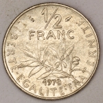 Numismática, FRANCE. Uma Moeda 1/2 Franc 1978