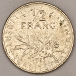 Numismática, FRANCE. Uma Moeda 1/2 Franc 1983