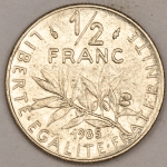 Numismática, FRANCE. Uma Moeda 1/2 Franc 1985