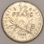 Numismática, FRANCE. Uma Moeda 1/2 Franc 1991