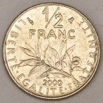 Numismática, FRANCE. Uma Moeda 1/2 Franc 2000