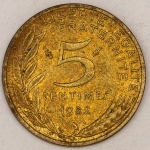 Numismática, FRANCE. Uma Moeda 5 Centimes 1982