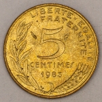 Numismática, FRANCE. Uma Moeda 5 Centimes 1983