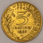 Numismática, FRANCE. Uma Moeda 5 Centimes 1987